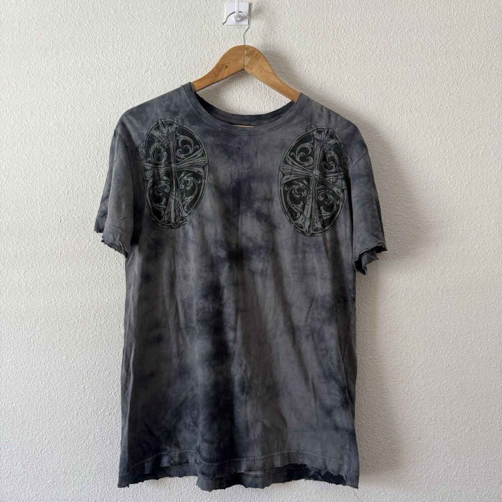 Affliction Crows Aficionados Graphic Tee Men's M Grey Black Wash Y2K Grunge - Picture 2 of 8